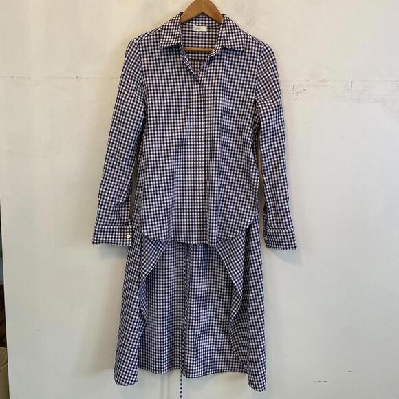 ROSETTA GETTY blue and white checkered drape blouse sz 8 - Picture 6 of 8